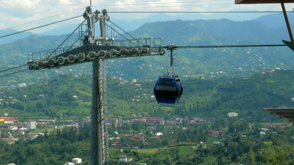 Funicular Cable Car In The Summer In The Mountains