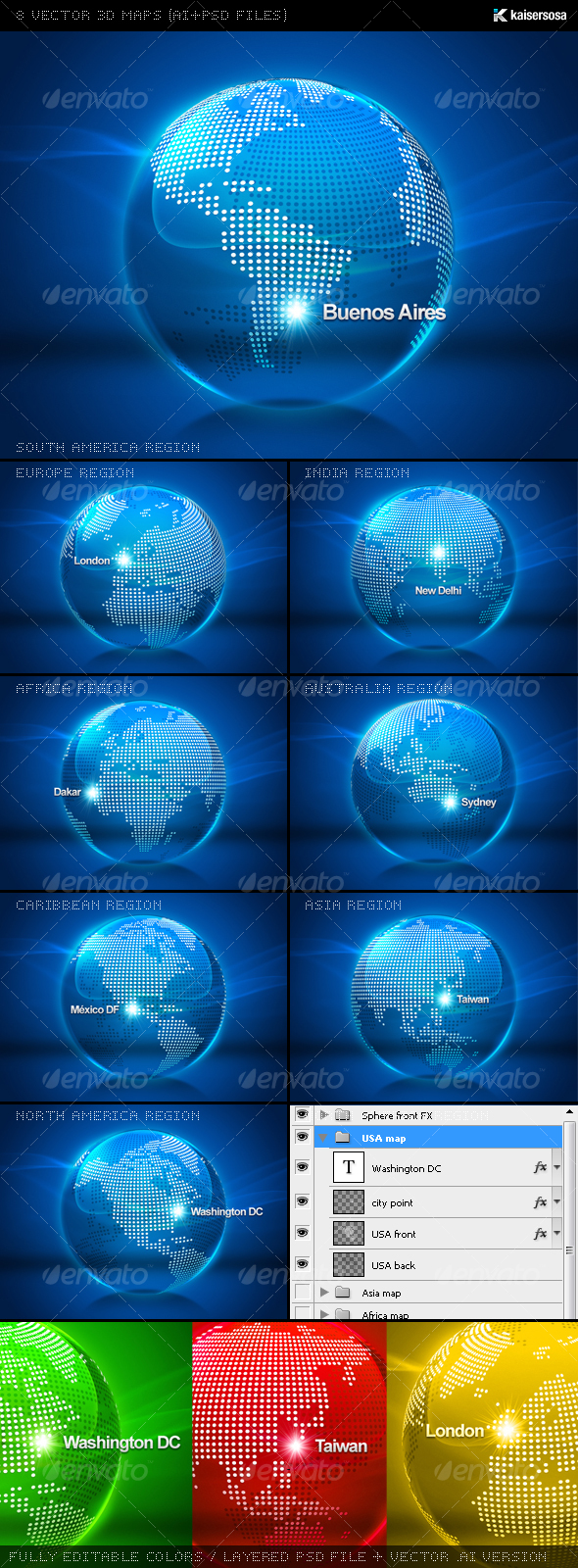 8 Vector 3D Maps (AI+PSD Files) - Web Elements