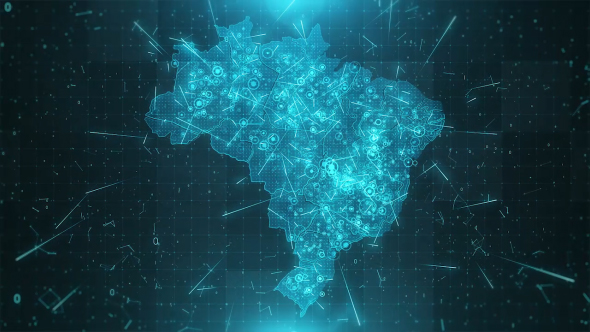Brazil Map Background Cities Connections 4K