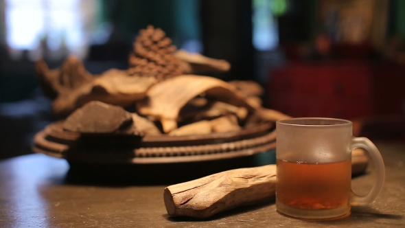 Cup Of Hot Tea On Wooden Table