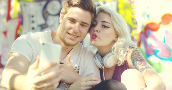 Sexy Young Blond Woman Pouting For a Selfie alt