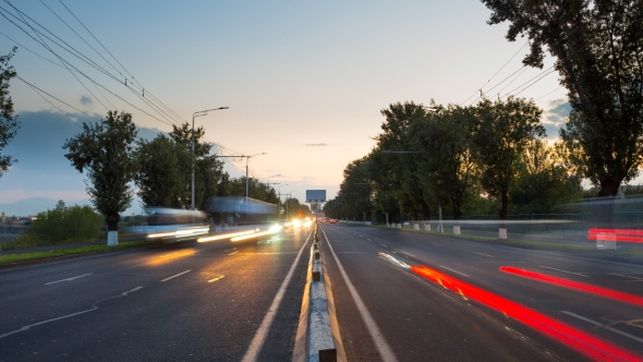 Higway At Night With Motion Blurred Images