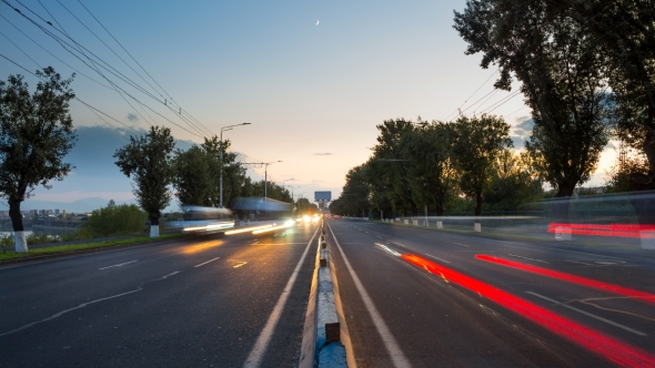 Higway At Night With Motion Blurred Images