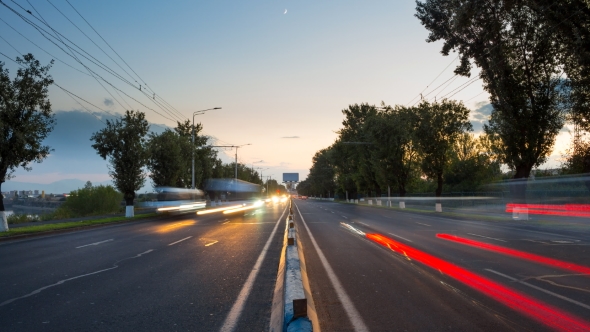 Higway At Night With Motion Blurred Images