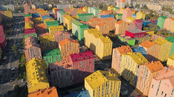 Aerial View of District of Colorful Houses in Kiev