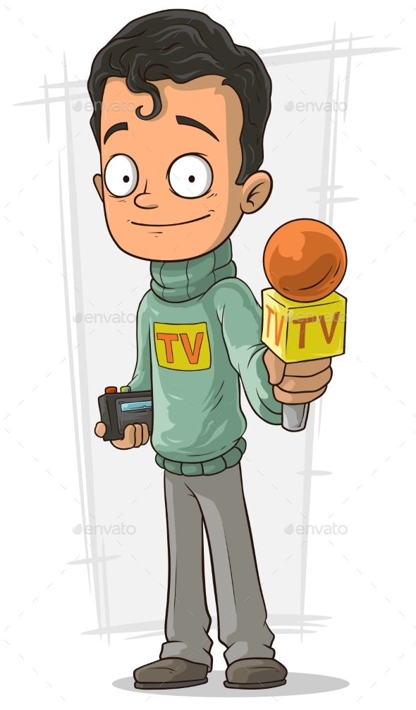 Cartoon TV Journalist With Orange Microphone by GB_Art | GraphicRiver