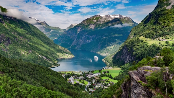 Geiranger Fjord, Norway, Stock Footage 