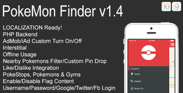 PokeMon Finder Full iOS Application v1.4 - CodeCanyon Item for Sale