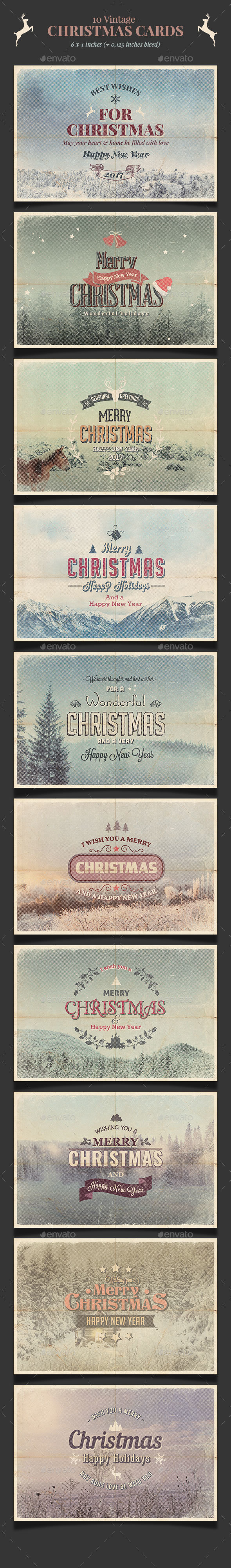 10 Vintage Christmas Cards / Backgrounds PSD - Cards & Invites Print Templates