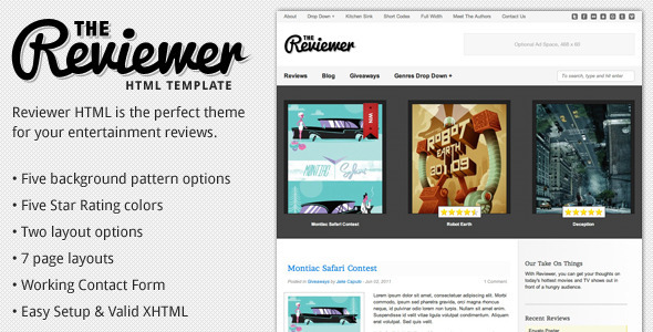 Reviewer – HTML Template for Entertainment Reviews