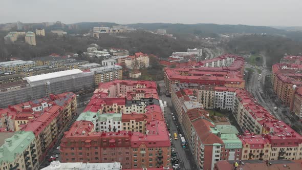 Forward Aerial Downtown Old Gothenburg Residential Area Drone View