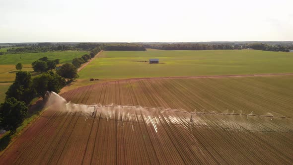  Aerial View Of An Agricultural Sprinkler In Field