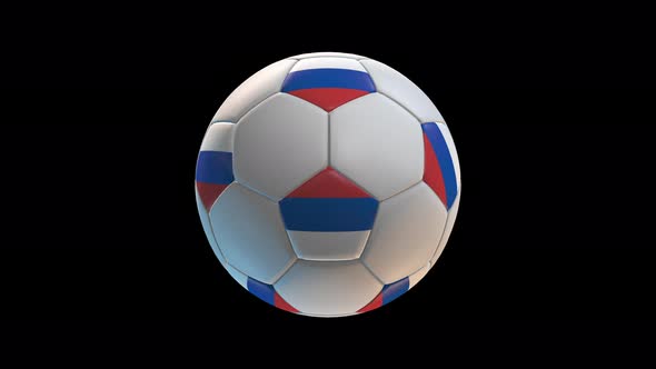 Soccer ball with flag Russia, on black background loop alpha