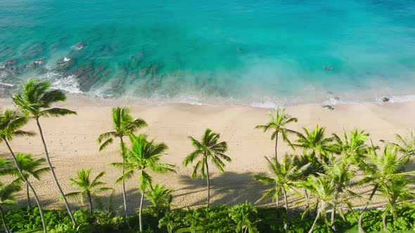 Scenic Empty Golden Sandy Beach with Amazing Teal Blue Turquoise Waves at Summer alt