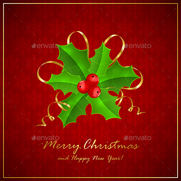 Christmas holly berries and tinsel Royalty Free Vector Image