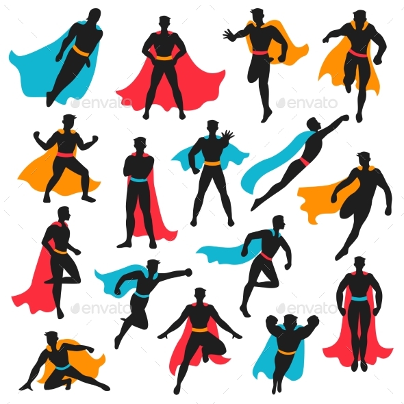 Set of Black Superhero Silhouettes