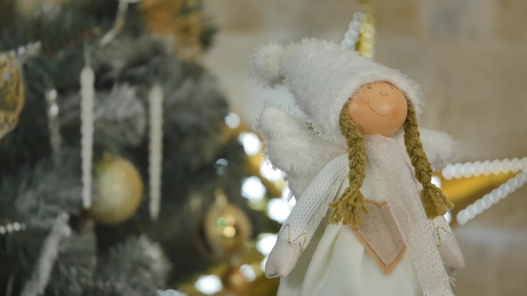 New Year Handmade Toy Angel On Christmas Tree Spining