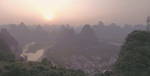 Sunset over Karst Mountains in Guilin