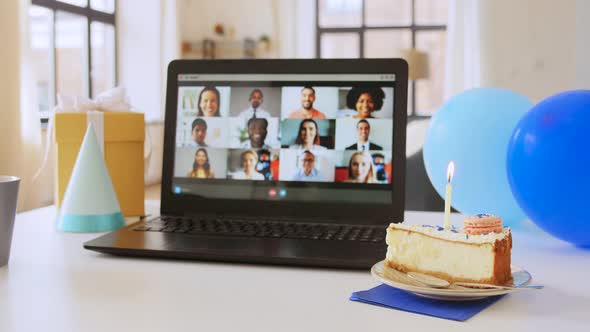Laptop with People Having Virtual Birthday Party alt