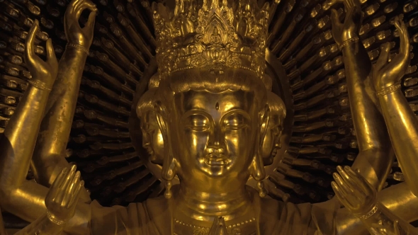 Shining Bronze Buddhist Statue In Bai Dinh Temple, Vietnam alt