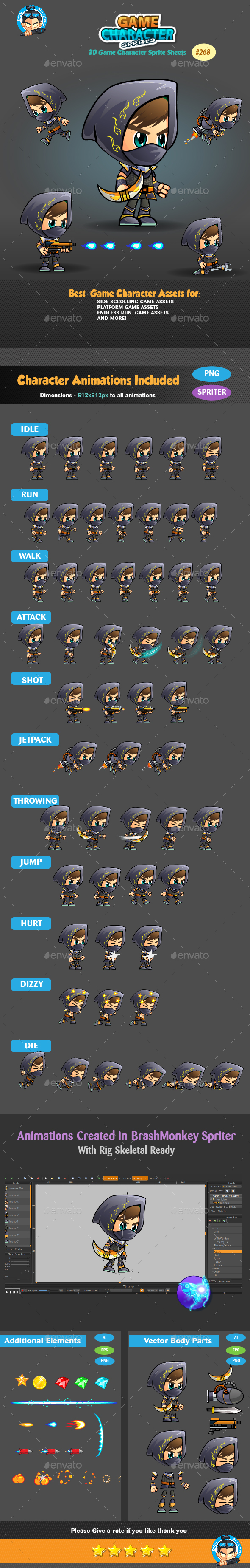 Assassin 2D Game Character Sprites 268 by pasilan | GraphicRiver