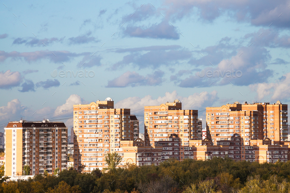 modern apartment houses in urban quarter in autumn