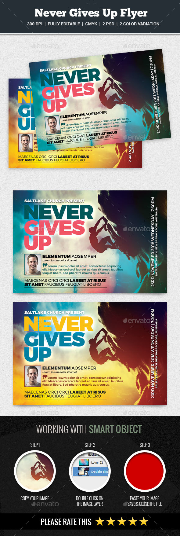 Never Gives Up Flyer - Church Flyers