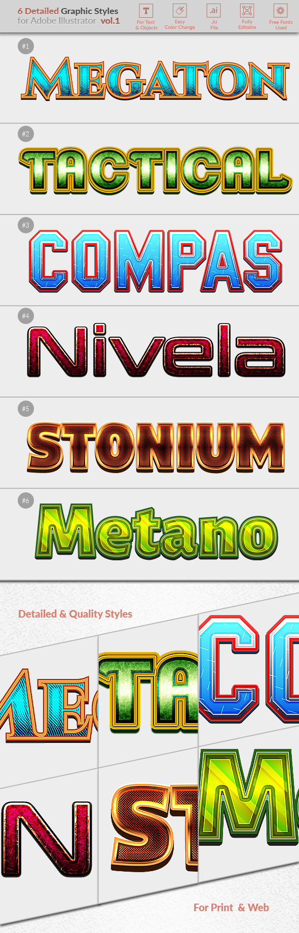 6 Detailed Graphic Styles for Illustrator vol.01 - Styles Illustrator