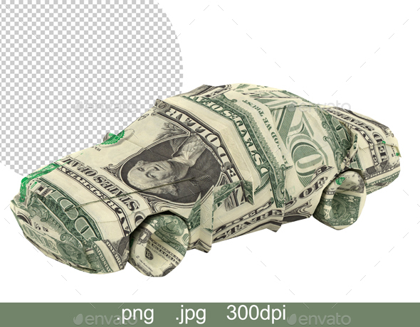 Money Origami. Car Made From American One Dollar Bill - Miscellaneous 3D Renders