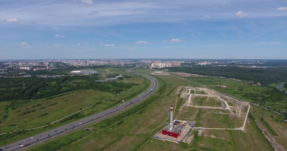 Construction Site Of Gas Power Plant Aerial And Highway alt