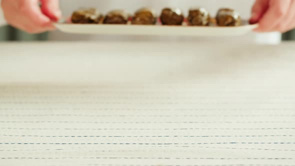 Dolma Closeup Meat in Grapes Leaves Middle Eastern National Traditional Food alt