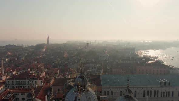Establishing Aerial View of Venice Italy European Touristic City Destination