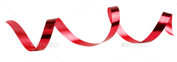 Coiled red ribbon isolated on white