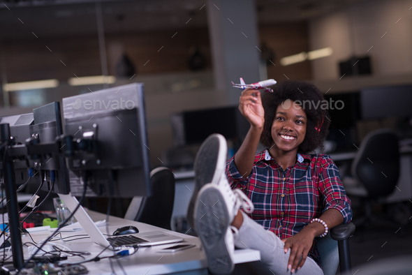portrait of a young successful African-American woman in modern - Stock Photo - Images