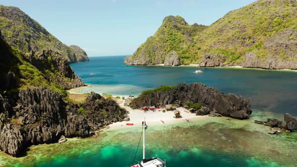 Tropical Seawater Lagoon and Beach, Philippines, El Nido. alt