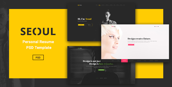Seoul - Personal Resume PSD Template - Virtual Business Card Personal
