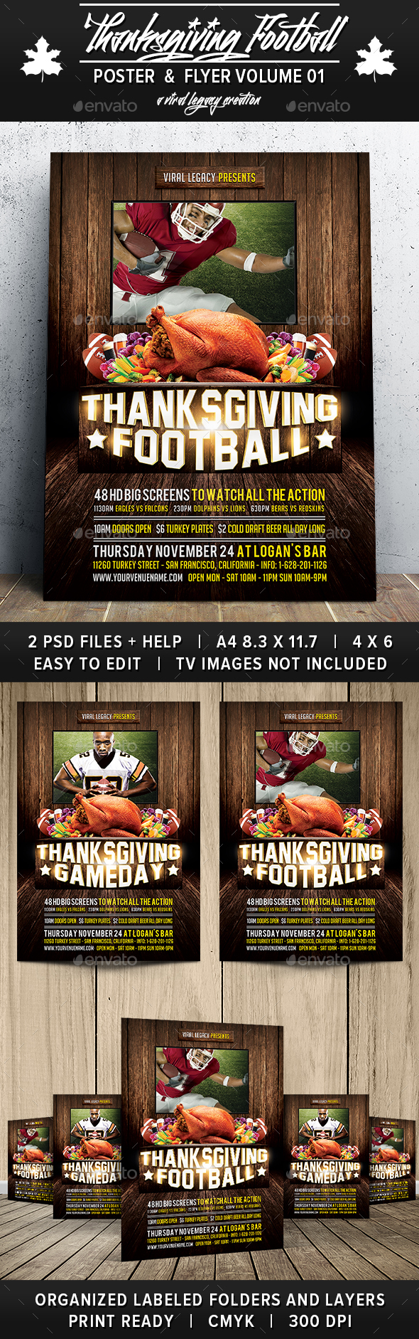 Thanksgiving Football V01 - Flyers Print Templates