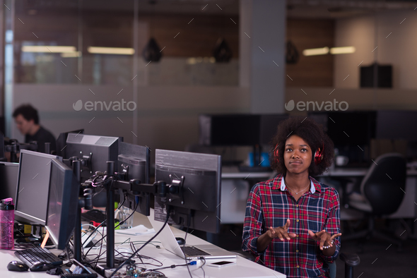 portrait of a young successful African-American woman in modern - Stock Photo - Images