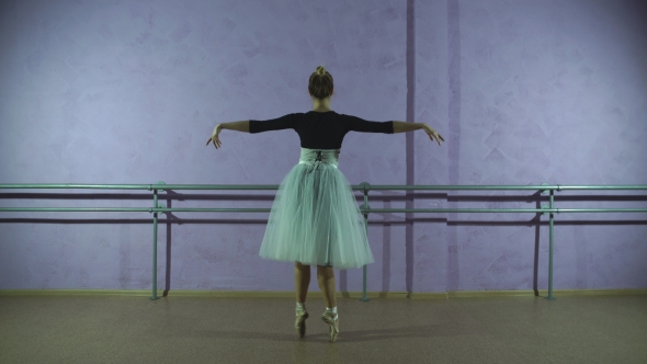 Young Smiling Ballerina Wearing White Tutu Dance In Training Hall alt