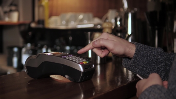 Hands With Credit Card Reader At Modern Cafe, Stock Footage | VideoHive