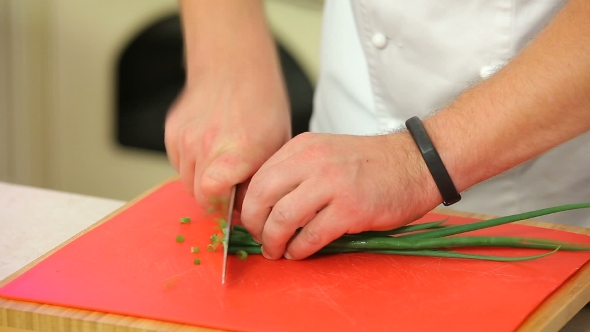 Chopping Green Onions On a Board alt