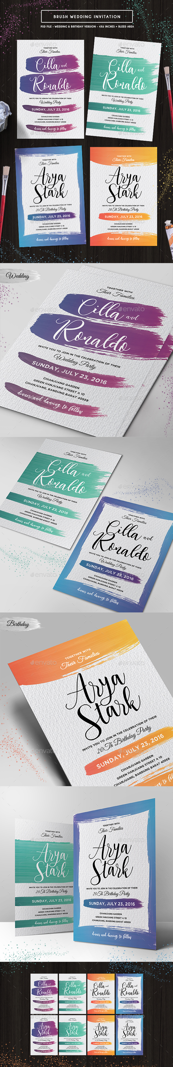 Brush Wedding Invitation - Invitations Cards & Invites