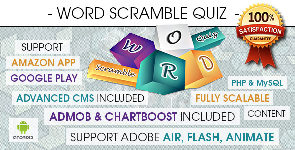 Word Scramble Quiz With CMS & Ads - Android - CodeCanyon Item for Sale