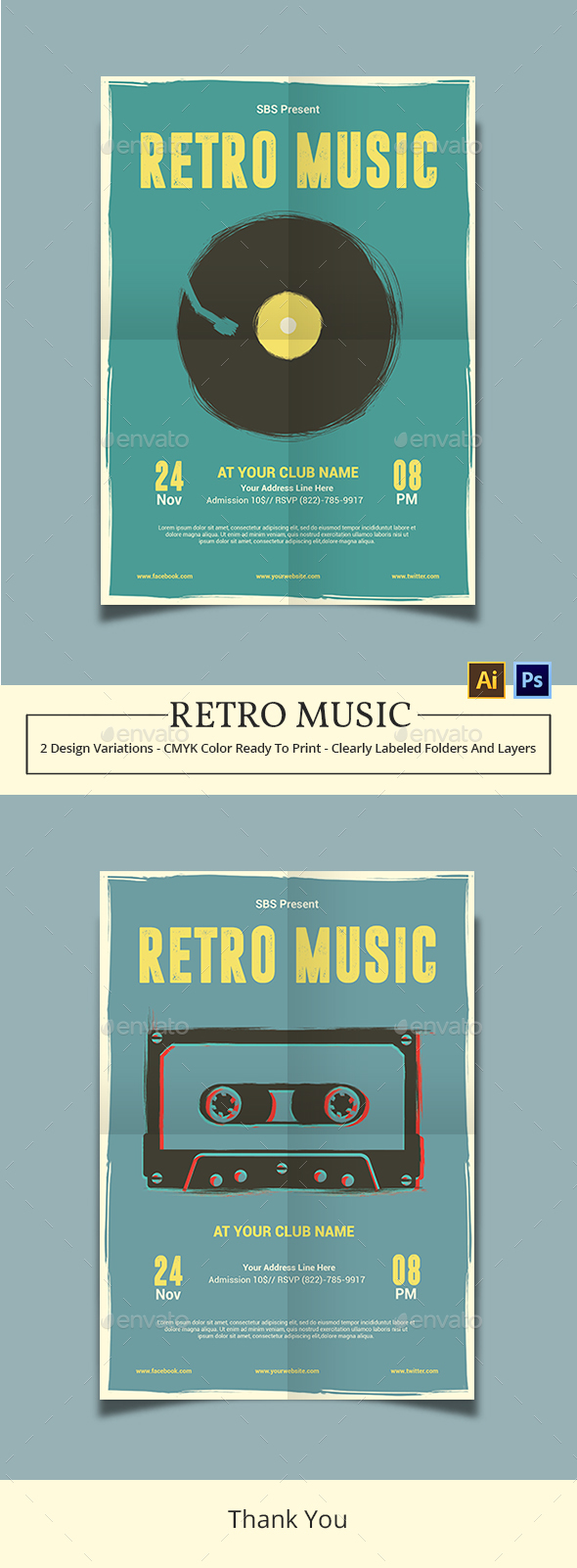 Retro Music Flyer Template - Clubs & Parties Events