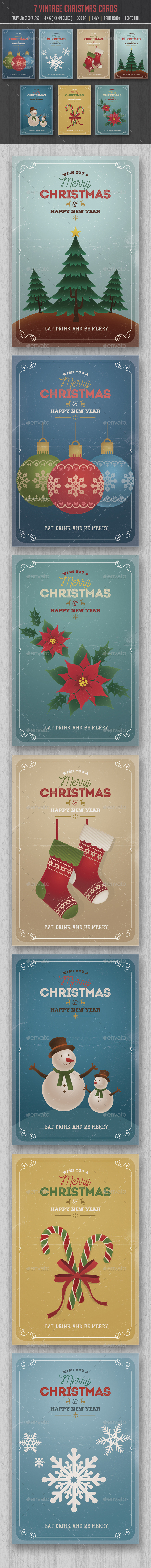 Retro Vintage Christmas Cards/Invitation Pack