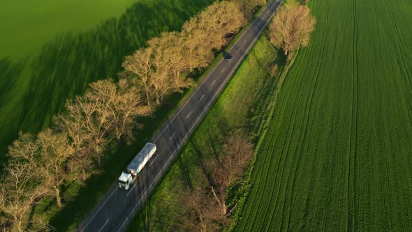 Truck on Road Cargo Delivery Aerial Top View