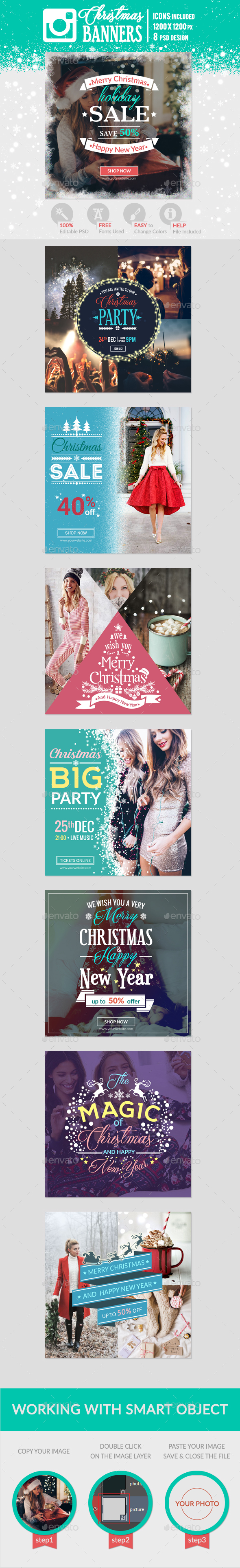 Instagram Christmas Banners - Banners & Ads Web Elements