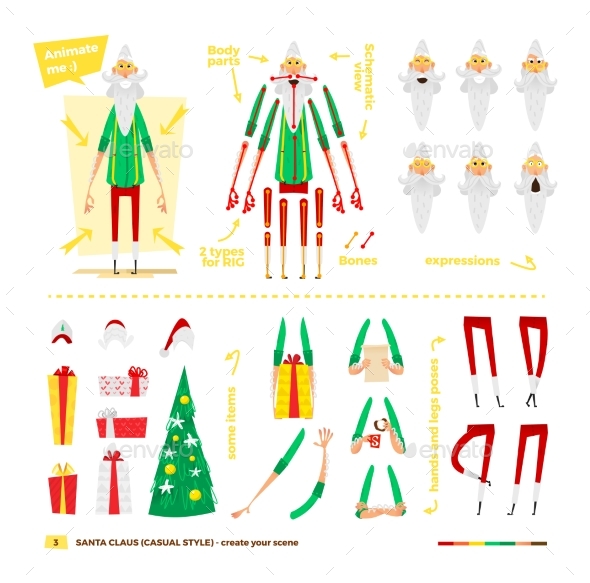 Santa Claus Set For Animation. - Christmas Seasons/Holidays