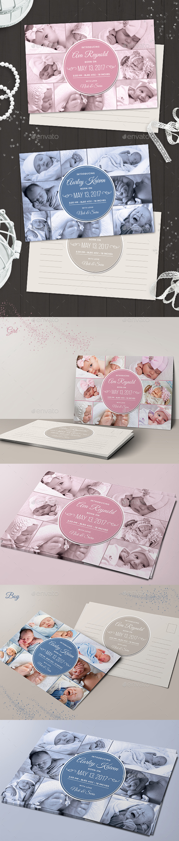Baby Announcement ( Boy & Girl ) - Family Cards & Invites