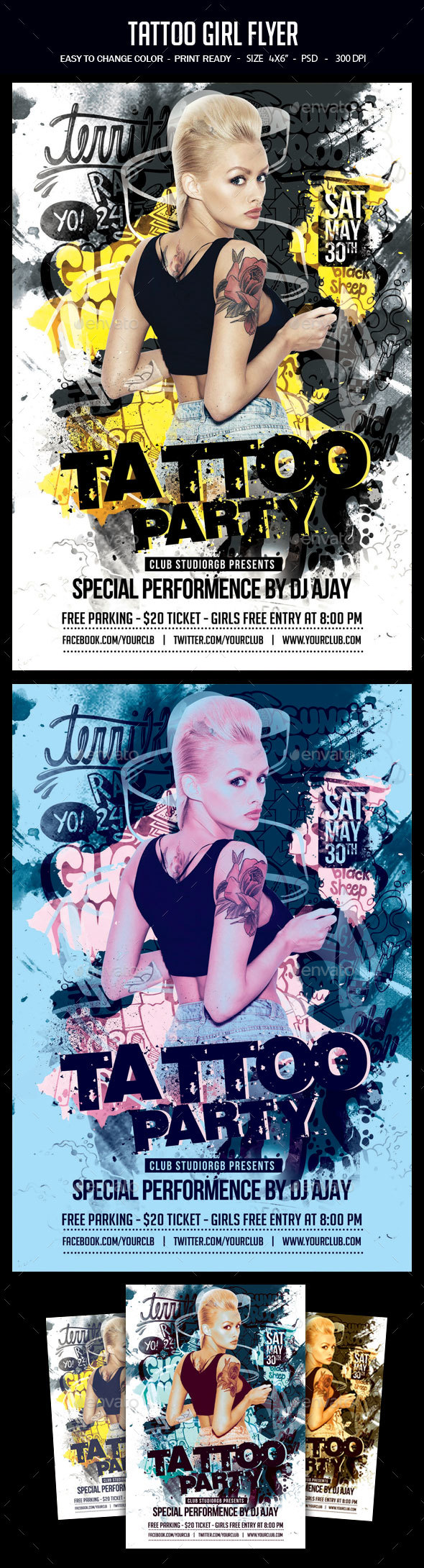 Tattoo Girl Flyer - Clubs & Parties Events